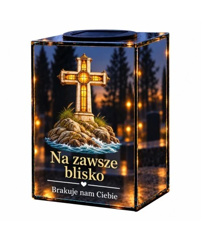 Znicz lustrzany solarny LED – Światło wiary - widok główny