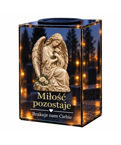 Znicz lustrzany solarny LED – Róża pożegnania - widok główny