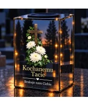 Znicz lustrzany solarny LED – Krzyż wśród chryzantem - widok produktu