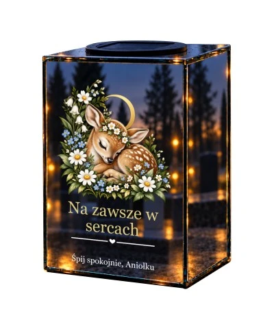 Znicz lustrzany solarny LED – Sarenka w kwiatach dla dziecka - widok główny