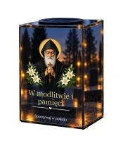 Znicz lustrzany solarny LED – Święty Charbel - widok główny