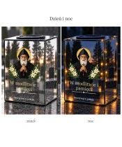 Znicz lustrzany solarny LED – Święty Charbel - widok produktu