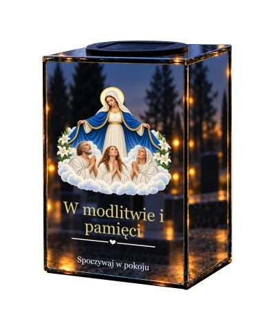 Znicz lustrzany solarny LED – Dusze czyśćcowe pod płaszczem Maryi - widok główny