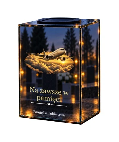 Znicz lustrzany solarny LED – Pilot - samolot nad chmurami - widok główny