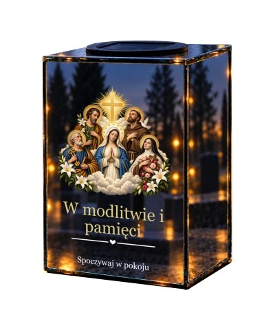 Znicz lustrzany solarny LED – Wszyscy Święci - modlitwa - widok główny