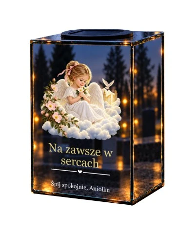 Znicz lustrzany solarny LED – Narodzona dla nieba - widok główny
