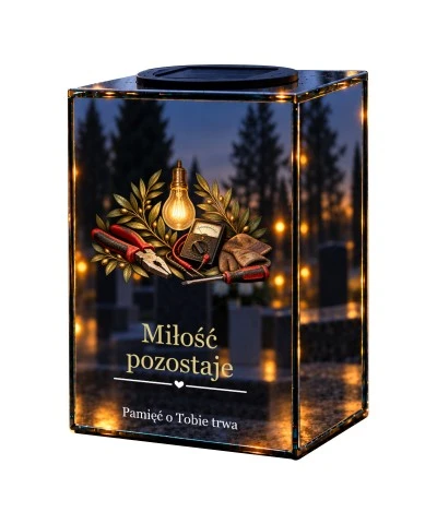 Znicz lustrzany solarny LED – Elektryk - ślad pracy i światła - widok główny