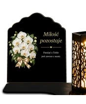 Znicz solarny z tabliczką i lampionem – Białe storczyki pamięci - widok produktu