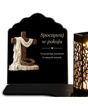 Znicz solarny z tabliczką i lampionem – Cierniowa korona i światło - widok produktu