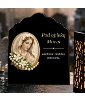 Znicz solarny z tabliczką i lampionem – Madonna w perłowym medalionie - widok produktu