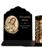 Znicz solarny z tabliczką i lampionem – Madonna w perłowym medalionie - widok produktu