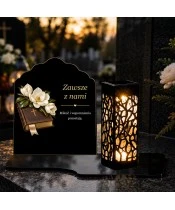 Znicz solarny z tabliczką i lampionem – Magnolie i modlitewnik - widok produktu
