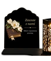 Znicz solarny z tabliczką i lampionem – Magnolie i modlitewnik - widok produktu