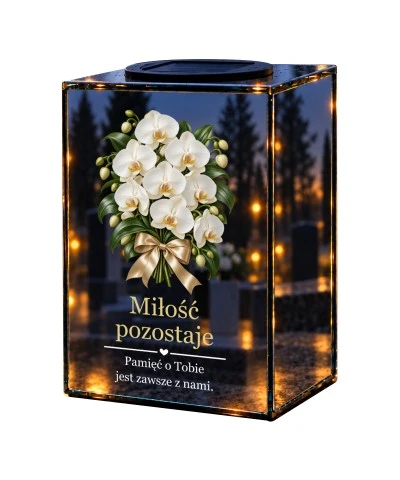 Znicz lustrzany solarny LED – Białe storczyki pamięci - widok główny