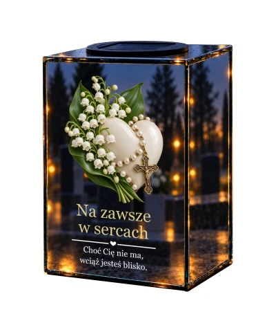 Znicz lustrzany solarny LED – Serce i konwalie - widok główny