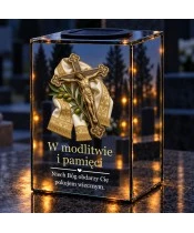 Znicz lustrzany solarny LED – Krucyfiks na białej stule - widok produktu