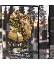 Znicz lustrzany solarny LED – Krucyfiks na białej stule - widok produktu