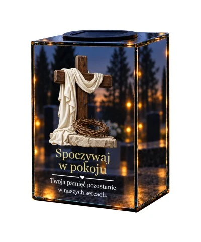 Znicz lustrzany solarny LED – Cierniowa korona i światło - widok główny