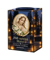 Znicz lustrzany solarny LED – Madonna w perłowym medalionie - widok główny