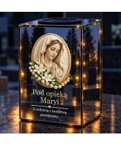 Znicz lustrzany solarny LED – Madonna w perłowym medalionie - widok produktu