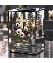 Znicz lustrzany solarny LED – Bratki przy kamiennym krzyżu - widok produktu