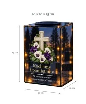 Znicz lustrzany solarny LED – Bratki przy kamiennym krzyżu - widok produktu