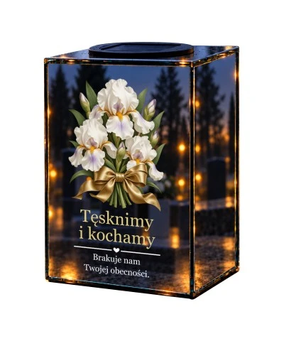 Znicz lustrzany solarny LED – Irysy cichej pamięci - widok główny
