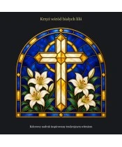 Znicz lustrzany solarny LED – Krzyż wśród białych lilii w witrażu - widok produktu