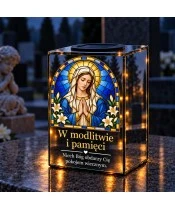 Znicz lustrzany solarny LED – Maryja w modlitwie w witrażu - widok produktu