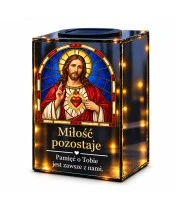 Znicz lustrzany solarny LED – Serce Jezusa w witrażu - widok główny