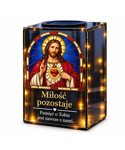 Znicz lustrzany solarny LED – Serce Jezusa w witrażu - widok główny