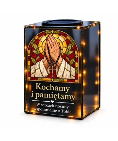 Znicz lustrzany solarny LED – Różaniec pamięci w witrażu - widok główny