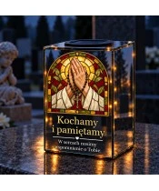 Znicz lustrzany solarny LED – Różaniec pamięci w witrażu - widok produktu
