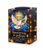 Znicz lustrzany solarny LED – Gołąb pokoju w witrażu - widok główny