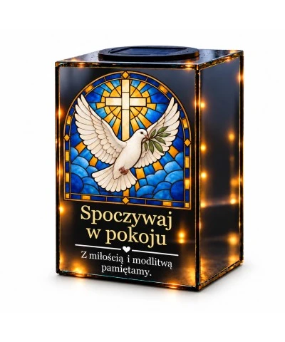 Znicz lustrzany solarny LED – Gołąb pokoju w witrażu - widok główny
