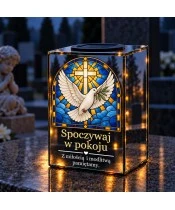 Znicz lustrzany solarny LED – Gołąb pokoju w witrażu - widok produktu