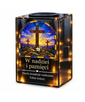 Znicz lustrzany solarny LED – Krzyże na Golgocie w witrażu - widok główny