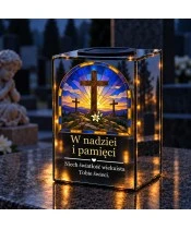 Znicz lustrzany solarny LED – Krzyże na Golgocie w witrażu - widok produktu
