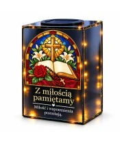 Znicz lustrzany solarny LED – Księga modlitwy w witrażu - widok główny
