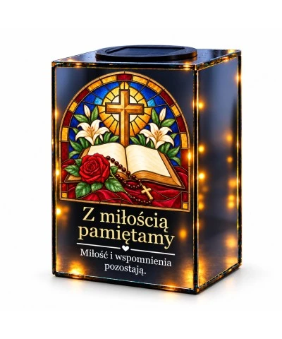 Znicz lustrzany solarny LED – Księga modlitwy w witrażu - widok główny