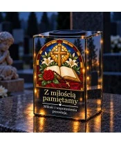 Znicz lustrzany solarny LED – Księga modlitwy w witrażu - widok produktu