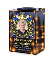 Znicz lustrzany solarny LED ze zdjęciem – Gołąb pokoju w witrażu - widok główny