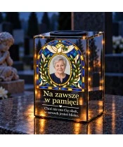 Znicz lustrzany solarny LED ze zdjęciem – Gołąb pokoju w witrażu - widok produktu