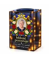 Znicz lustrzany solarny LED ze zdjęciem – Róże wiecznej pamięci w witrażu - widok główny