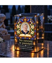 Znicz lustrzany solarny LED ze zdjęciem – Księga pamięci w witrażu - widok produktu