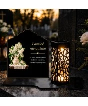 Znicz solarny z tabliczką i lampionem – Biały bez - widok produktu
