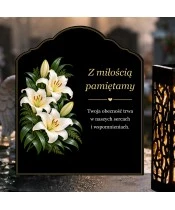 Znicz solarny z tabliczką i lampionem – Białe lilie - widok produktu