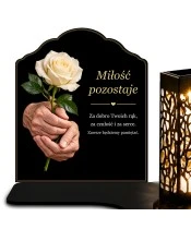Znicz solarny z tabliczką i lampionem – Dłonie z różą - widok produktu
