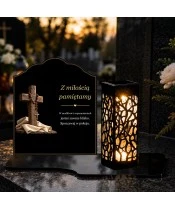 Znicz solarny z tabliczką i lampionem – Krzyż i różaniec - widok produktu