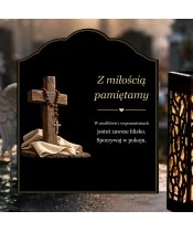 Znicz solarny z tabliczką i lampionem – Krzyż i różaniec - widok produktu